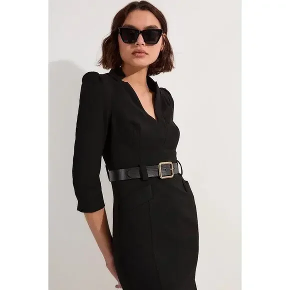 Karen Millen US 10/UK 14 Black Structured Crepe Pencil Midi Dress Career - Picture 7 of 11
